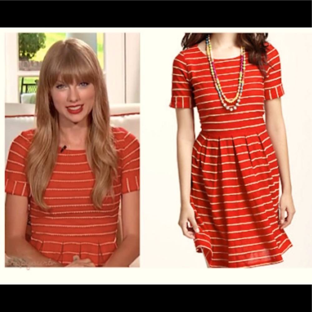 Bordeaux orange and cream scalloped striped dress